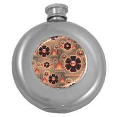 Background Floral Flower Stylised Round Hip Flask (5 Oz) by Nexatart