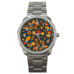 Pattern Background Ethnic Tribal Sport Metal Watch by Nexatart