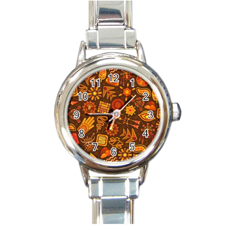 Pattern Background Ethnic Tribal Round Italian Charm Watch