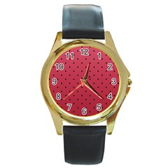 Watermelon Minimal Pattern Round Gold Metal Watch by jumpercat