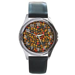 Pattern Background Ethnic Tribal Round Metal Watch by Nexatart