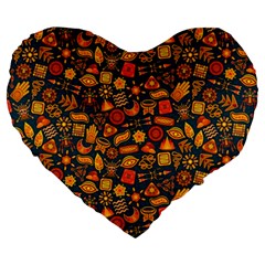 Pattern Background Ethnic Tribal Large 19  Premium Flano Heart Shape Cushions by Nexatart