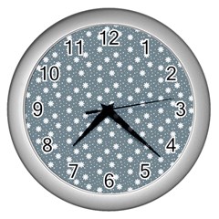 Floral Dots Blue Wall Clocks (silver)  by snowwhitegirl