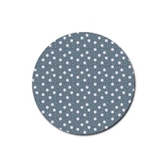 Floral Dots Blue Rubber Coaster (round)  by snowwhitegirl