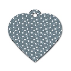 Floral Dots Blue Dog Tag Heart (one Side)