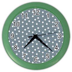 Floral Dots Blue Color Wall Clocks by snowwhitegirl