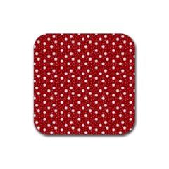 Floral Dots Red Rubber Coaster (Square) 