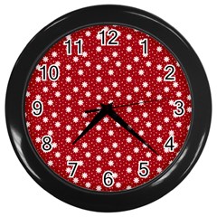 Floral Dots Red Wall Clocks (Black)