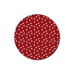 Floral Dots Red Rubber Coaster (Round) 