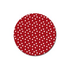 Floral Dots Red Magnet 3  (Round)