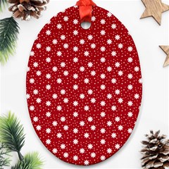 Floral Dots Red Oval Ornament (Two Sides)