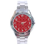 Floral Dots Red Stainless Steel Analogue Watch Front