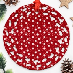 Floral Dots Red Ornament (Round Filigree)