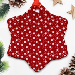 Floral Dots Red Snowflake Ornament (Two Sides)