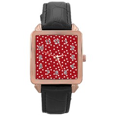 Floral Dots Red Rose Gold Leather Watch  by snowwhitegirl