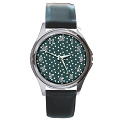 Floral Dots Teal Round Metal Watch by snowwhitegirl