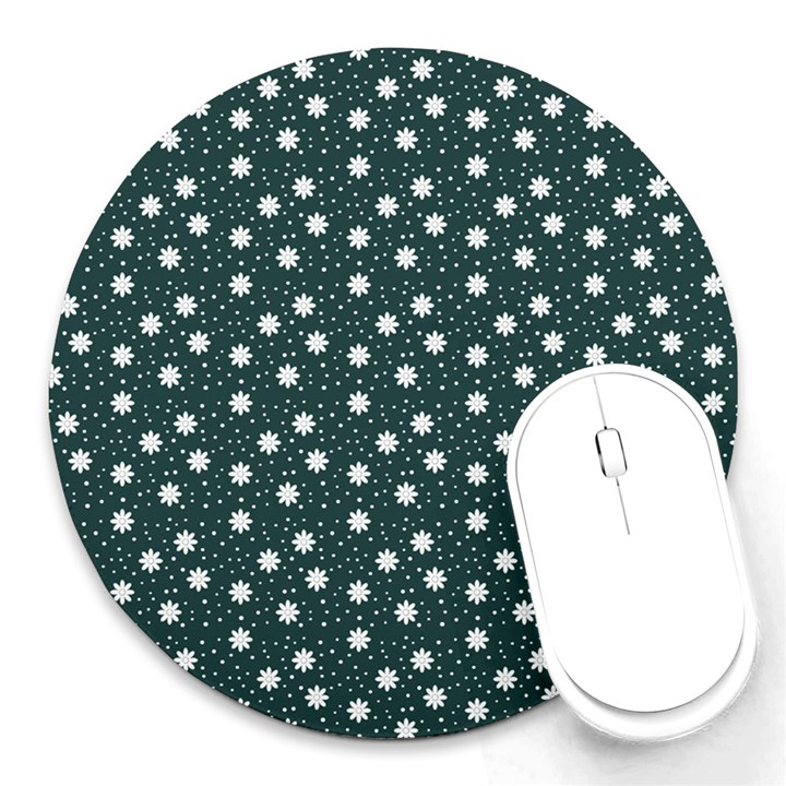 Floral Dots Teal Round Mousepads