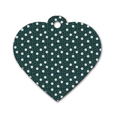 Floral Dots Teal Dog Tag Heart (one Side)