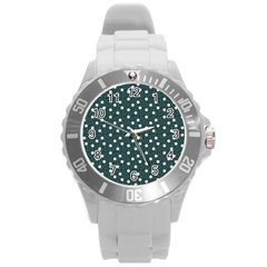 Floral Dots Teal Round Plastic Sport Watch (l) by snowwhitegirl