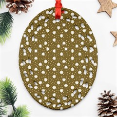 Floral Dots Brown Ornament (oval Filigree) by snowwhitegirl