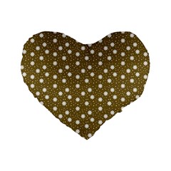 Floral Dots Brown Standard 16  Premium Heart Shape Cushions by snowwhitegirl