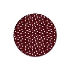 Floral Dots Maroon Rubber Round Coaster (4 Pack)  by snowwhitegirl