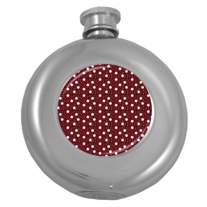 Floral Dots Maroon Round Hip Flask (5 oz)