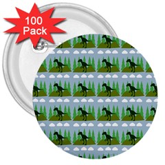 Dino In The Mountains Blue 3  Buttons (100 Pack) 