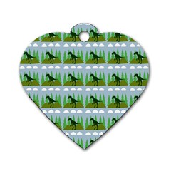 Dino In The Mountains Blue Dog Tag Heart (two Sides) by snowwhitegirl