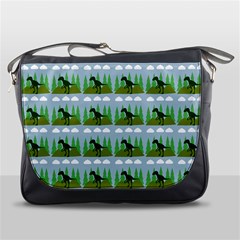 Dino In The Mountains Blue Messenger Bags by snowwhitegirl