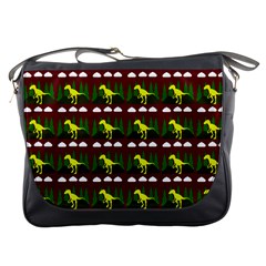 Dino In The Mountains Red Messenger Bags by snowwhitegirl