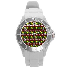 Dino In The Mountains Red Round Plastic Sport Watch (l) by snowwhitegirl