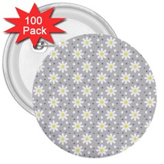 Daisy Dots Grey 3  Buttons (100 Pack)  by snowwhitegirl