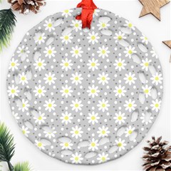 Daisy Dots Grey Ornament (round Filigree) by snowwhitegirl