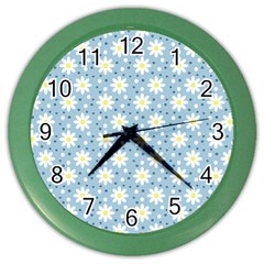 Daisy Dots Light Blue Color Wall Clocks by snowwhitegirl