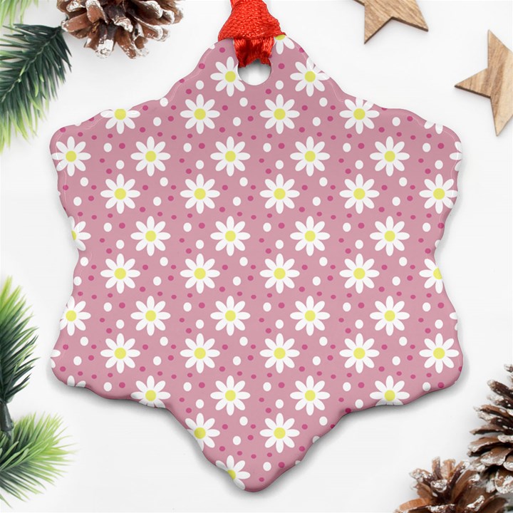 Daisy Dots Pink Snowflake Ornament (Two Sides)