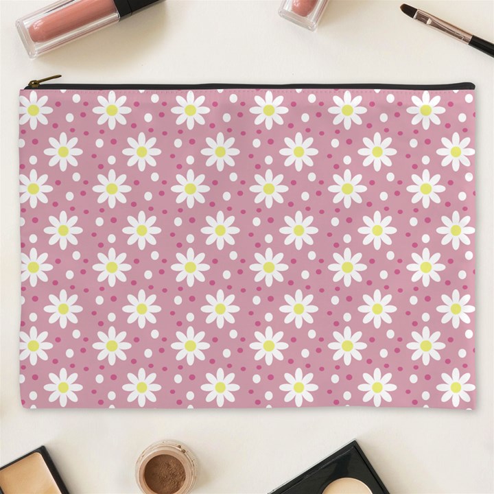 Daisy Dots Pink Cosmetic Bag (XXXL) 