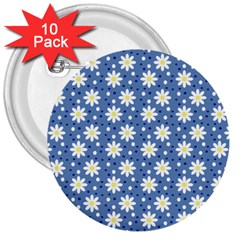 Daisy Dots Blue 3  Buttons (10 Pack)  by snowwhitegirl