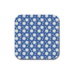 Daisy Dots Blue Rubber Square Coaster (4 Pack)  by snowwhitegirl