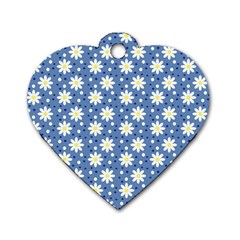 Daisy Dots Blue Dog Tag Heart (two Sides) by snowwhitegirl