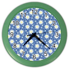 Daisy Dots Blue Color Wall Clocks by snowwhitegirl