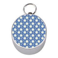 Daisy Dots Blue Mini Silver Compasses by snowwhitegirl