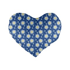 Daisy Dots Blue Standard 16  Premium Flano Heart Shape Cushions by snowwhitegirl