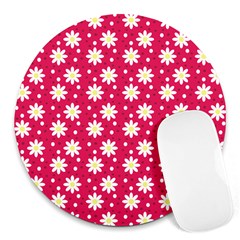 Daisy Dots Light Red Round Mousepads by snowwhitegirl