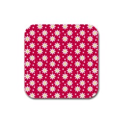 Daisy Dots Light Red Rubber Square Coaster (4 Pack)  by snowwhitegirl