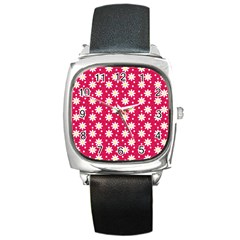 Daisy Dots Light Red Square Metal Watch by snowwhitegirl