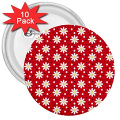 Daisy Dots Red 3  Buttons (10 Pack)  by snowwhitegirl