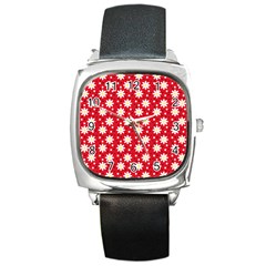 Daisy Dots Red Square Metal Watch by snowwhitegirl