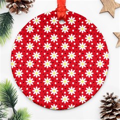 Daisy Dots Red Round Ornament (two Sides) by snowwhitegirl