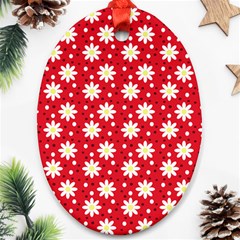 Daisy Dots Red Oval Ornament (two Sides)